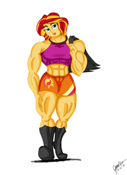 Size: 1700x2338 | Tagged: safe, artist:pandatarius, sunset shimmer, equestria girls, g4, fit, muscles, sunset lifter