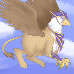 Size: 1280x1280 | Tagged: safe, artist:jonfawkes, gilda, griffon, g4, armor, crossover, female, flying, solo, warcraft