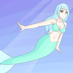 Size: 1280x1280 | Tagged: safe, artist:jonfawkes, lyra heartstrings, human, mermaid, g4, armpits, belly button, bikini, bikini top, cleavage, clothes, female, human lovers, humanized, mermaid lyra, mermaidized, midriff, species swap, swimming, swimsuit