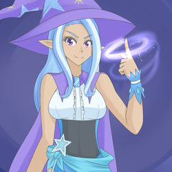 Size: 1280x1280 | Tagged: safe, artist:jonfawkes, trixie, human, g4, dark skin, elf ears, female, humanized, magic, solo