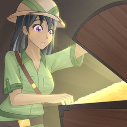 Size: 1280x1280 | Tagged: safe, artist:jonfawkes, daring do, human, g4, female, humanized, solo, treasure chest