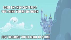 Size: 1280x720 | Tagged: safe, edit, canterlot castle, cloud, eyes, fighting stance, image macro, meme