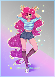 Size: 2893x4092 | Tagged: safe, artist:minamikoboyasy, pinkie pie, human, g4, belly button, clothes, converse, female, humanized, midriff, socks, solo, tailed humanization