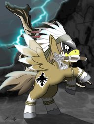 Size: 1024x1341 | Tagged: safe, artist:algahiem3, pony, chief thunder, crossover, face paint, hatchet, killer instinct, native american, ponified, solo, video game