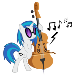 Size: 3010x3048 | Tagged: safe, artist:jaelachan, dj pon-3, vinyl scratch, pony, unicorn, g4, bipedal, cello, cutie mark, female, frown, high res, hooves, horn, mare, music notes, musical instrument, simple background, solo, sunglasses, transparent background, vector