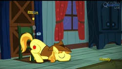 Size: 1067x607 | Tagged: safe, screencap, braeburn, earth pony, pony, appleoosa's most wanted, g4, braebetes, chair, cute, face down ass up, male, sleeping, solo, stallion