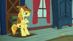 Size: 500x281 | Tagged: safe, screencap, braeburn, earth pony, pony, appleoosa's most wanted, g4, animated, chair, cute, discovery family, discovery family logo, male, sitting, sleeping, solo, stallion, you had one job