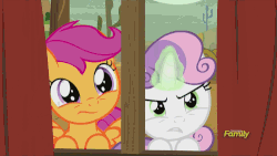 Size: 500x281 | Tagged: safe, screencap, scootaloo, sheriff silverstar, sweetie belle, earth pony, pegasus, pony, unicorn, appleoosa's most wanted, g4, animated, discovery family, discovery family logo, female, filly, foal, key, magic, male, stallion, sweetie belle's magic brings a great big smile, telekinesis