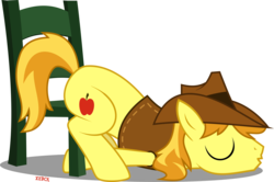Size: 3000x1992 | Tagged: dead source, safe, artist:xebck, braeburn, earth pony, pony, appleoosa's most wanted, g4, :o, chair, cute, eyes closed, face down ass up, male, simple background, sleeping, solo, stallion, that was fast, transparent background, vector