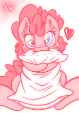 Size: 900x1385 | Tagged: safe, artist:fluffyxai, pinkie pie, pony, g4, cute, female, heart, pillow, solo