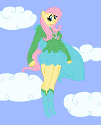 Size: 1280x1577 | Tagged: safe, artist:natter45, artist:ukwolfie, fluttershy, anthro, g4, boots, clothes, hero, parody, skirt, supergirl, superhero