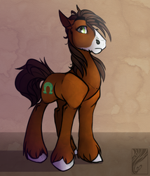 Size: 1885x2200 | Tagged: safe, artist:casynuf, trouble shoes, earth pony, pony, appleoosa's most wanted, g4, hatless, male, missing accessory, solo, stallion, that was fast