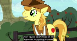 Size: 1600x855 | Tagged: safe, screencap, braeburn, earth pony, pony, appleoosa's most wanted, g4, male, meme, solo, stallion, youtube caption