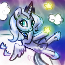 Size: 500x500 | Tagged: safe, artist:lunaltaria, princess luna, g4, female, moon, on back, s1 luna, solo, stars, tangible heavenly object