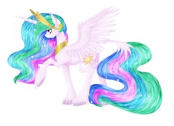 Size: 2824x2048 | Tagged: safe, artist:galopade, princess celestia, classical unicorn, pony, g4, female, high res, horn, leonine tail, mare, raised hoof, simple background, solo, spread wings, transparent background, unshorn fetlocks