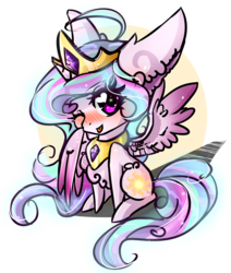 Size: 2257x2657 | Tagged: safe, artist:wilvarin-liadon, princess celestia, pony, g4, blushing, chibi, ear fluff, female, heart eyes, high res, mare, simple background, sitting, solo, spread wings, tongue out, transparent background, wingding eyes