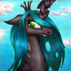 Size: 1417x1403 | Tagged: safe, artist:dgcdvaras, queen chrysalis, changeling, changeling queen, g4, female, solo, traditional art
