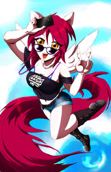 Size: 1242x1920 | Tagged: safe, artist:animeclaro, oc, oc only, human, pegasus, pony, clothes, converse, eared humanization, glasses, humanized, humanized oc, sky, solo, tailed humanization, winged humanization