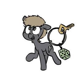 Size: 600x600 | Tagged: safe, artist:whydomenhavenipples, oc, oc only, oc:kelly, keychain pony, object pony, original species, dice, key, keychain, ponified, raised hoof, simple background, solo, white background