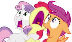 Size: 6000x3500 | Tagged: safe, artist:magister39, apple bloom, scootaloo, sweetie belle, appleoosa's most wanted, g4, my little pony: friendship is magic, absurd resolution, cutie mark crusaders, scared, screaming, simple background, transparent background, vector