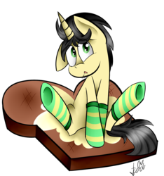Size: 1500x1600 | Tagged: safe, artist:befishproductions, oc, oc only, oc:butter butt, butter pony, clothes, signature, simple background, socks, solo, striped socks, toast, transparent background