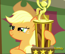 Size: 1200x1000 | Tagged: safe, screencap, applejack, appleoosa's most wanted, g4, female, solo, tears of joy, trophy