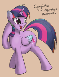 Size: 777x1010 | Tagged: safe, artist:variant, rainbow dash, twilight sparkle, alicorn, pony, g4, absorption, belly, chubby, dialogue, female, fetish, fusion, implied death, implied digestion, implied rainbow dash, mare, preydash, twilight sparkle (alicorn), twipred, vore, vore fusion, weight gain