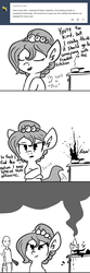 Size: 660x1992 | Tagged: safe, artist:tjpones, oc, oc only, oc:brownie bun, oc:richard, human, horse wife, ask, cooking, explosion, fire, fire extinguisher, frown, kitchen, monochrome, oblivious, onomatopoeia, oven, richard is not amused, smirk, smoke, tumblr, unamused