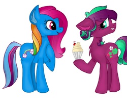 Size: 1254x1024 | Tagged: safe, artist:php76, rainbow dash (g3), sweetberry, g3, g4, cupcake, female, food, g3 to g4, generation leap, lesbian, ship:sweetdash, shipping