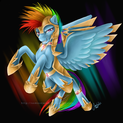 Size: 1000x1000 | Tagged: safe, artist:themoonfall, rainbow dash, pegasus, pony, g4, armor, element of loyalty, female, solo