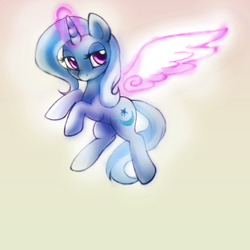 Size: 4500x4500 | Tagged: safe, artist:lunaltaria, trixie, pony, unicorn, g4, absurd resolution, artificial wings, augmented, female, flying, magic, magic wings, mare, solo, wings