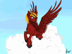 Size: 800x600 | Tagged: safe, artist:stirren, oc, oc only, oc:gear, pegasus, pony, animated, cloud, on a cloud, present, resting, solo