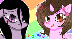 Size: 1000x550 | Tagged: safe, artist:liny-an, oc, oc only, oc:violet sunflower, ghost, ghost pony, duo, duo female, female