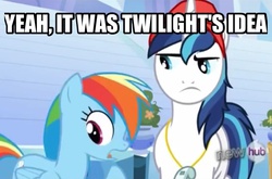 Size: 606x400 | Tagged: safe, edit, edited screencap, screencap, rainbow dash, shining armor, pegasus, pony, unicorn, g4, games ponies play, cropped, duo, female, image macro, male, mare, meme, stallion