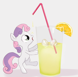 Size: 1000x990 | Tagged: safe, artist:dambitail, sweetie belle, g4, cute, diasweetes, female, lemon, lemonade, micro, solo, straw, tiny ponies