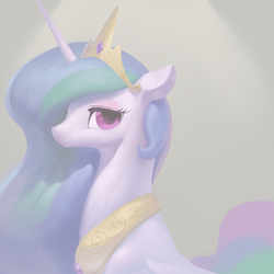 Size: 1000x1000 | Tagged: safe, artist:bluedrg19, princess celestia, alicorn, pony, g4, bust, female, lineless, looking at you, mare, portrait, simple background, smiling, solo