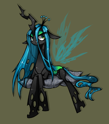 Size: 700x800 | Tagged: safe, artist:kkmlp28, queen chrysalis, changeling, changeling queen, g4, crown, female, jewelry, pillow, regalia, solo