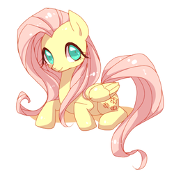Size: 550x550 | Tagged: safe, artist:kkmlp28, fluttershy, pegasus, pony, g4, female, mare, prone, simple background, smiling, solo, white background