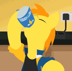 Size: 480x472 | Tagged: safe, artist:captainhoers, spitfire, pegasus, pony, spitfire's day off, animated, clothes, coffee, coffee mug, drinking, eyes closed, female, gif, hooves, lineless, mare, mug, solo, youtube link