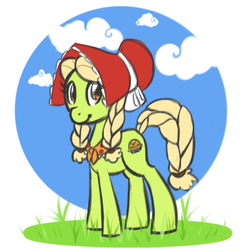 Size: 657x669 | Tagged: safe, artist:khiroptera, granny smith, earth pony, pony, g4, adorasmith, bonnet, braid, braided tail, cute, female, mare, solo, young granny smith, younger
