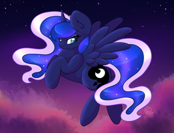 Size: 1024x781 | Tagged: safe, artist:xelectrobeats, princess luna, g4, female, flying, solo