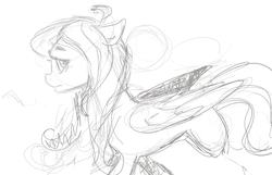 Size: 2800x1800 | Tagged: safe, artist:inkeed, fluttershy, g4, female, monochrome, sketch, solo