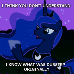 Size: 361x361 | Tagged: safe, edit, edited screencap, screencap, princess luna, g4, luna eclipsed, cropped, dubstep, female, image macro, meme, solo