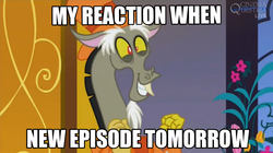 Size: 1226x685 | Tagged: safe, edit, edited screencap, screencap, discord, draconequus, g4, make new friends but keep discord, caption, cinemaquestria, cute, discute, grin, image macro, male, meme, new episode, reaction image, smiling, solo, text