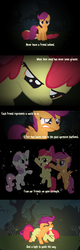 Size: 1024x3181 | Tagged: safe, artist:agryx, apple bloom, scootaloo, sweetie belle, earth pony, pegasus, pony, unicorn, g4, comic, crying, cut, cutie mark crusaders, everfree forest, female, filly, injured