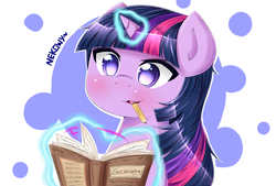 Size: 6500x4400 | Tagged: safe, artist:nekowyn, twilight sparkle, g4, absurd resolution, book, female, magic, mouth hold, pencil, sociology, solo, studying