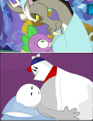 Size: 542x703 | Tagged: safe, discord, spike, g4, make new friends but keep discord, season 5, comparison, homestar runner, mind blown, reference, spoiler, strong sad