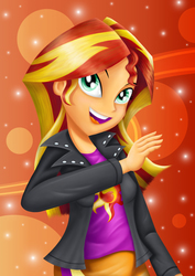 Size: 2480x3508 | Tagged: safe, artist:harryhandinata, sunset shimmer, equestria girls, g4, clothes, high res, jacket, leather jacket, open mouth, skirt