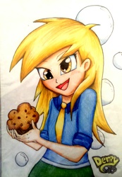 Size: 1440x2083 | Tagged: safe, artist:hiro-uzumaki, derpy hooves, equestria girls, g4, female, muffin, solo, traditional art