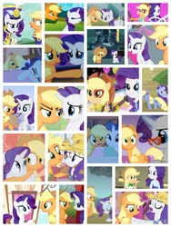 Size: 1200x1600 | Tagged: safe, edit, screencap, apple bloom, applejack, rarity, sweetie belle, equestria girls, g4, blue flu, collage, female, lesbian, ship:rarijack, shipping